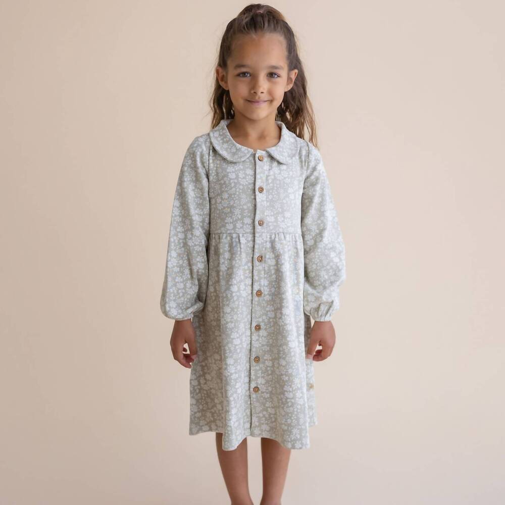 NEW MAKEMAKE ORGANICS girls organic collared dress in wildsage